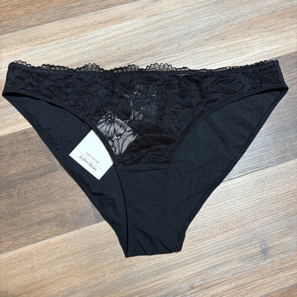& Other Stories Womens Size 12 Lace Sheer Floral Panty Black Stretch